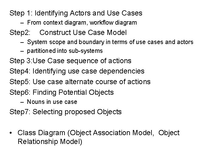 Step 1: Identifying Actors and Use Cases – From context diagram, workflow diagram Step