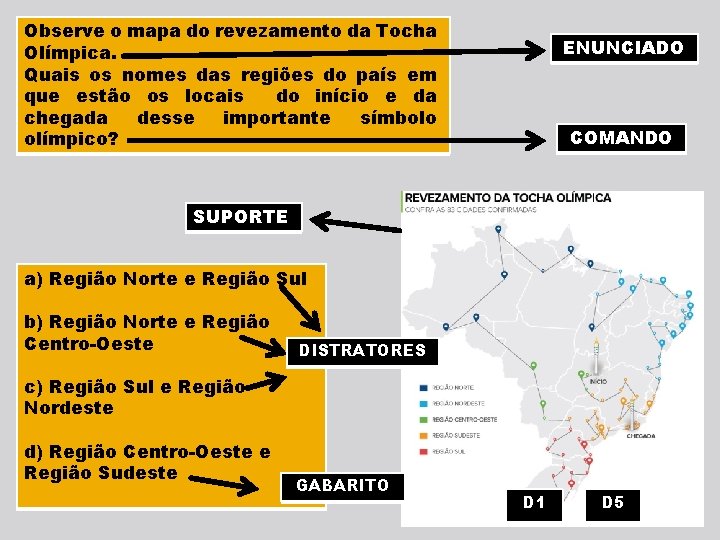 Observe o mapa do revezamento da Tocha Olímpica. Quais os nomes das regiões do