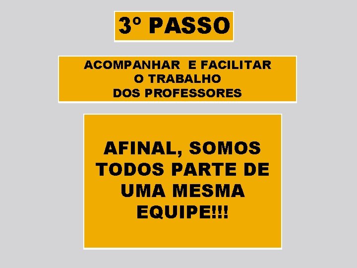 3º PASSO ACOMPANHAR E FACILITAR O TRABALHO DOS PROFESSORES AFINAL, SOMOS TODOS PARTE DE