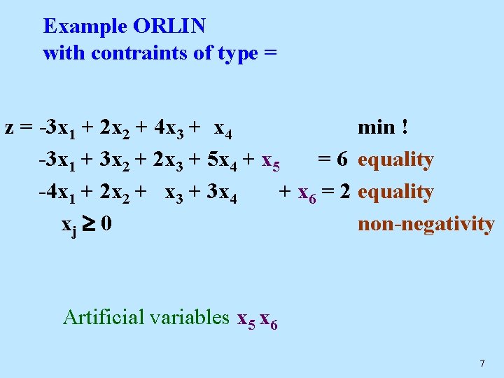 Example ORLIN with contraints of type = z = -3 x 1 + 2