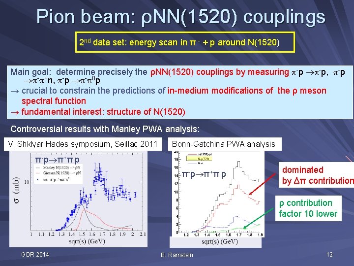 Pion beam: ρNN(1520) couplings 2 nd data set: energy scan in π - +