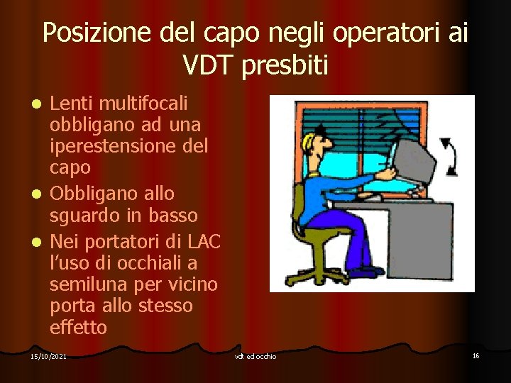 Posizione del capo negli operatori ai VDT presbiti Lenti multifocali obbligano ad una iperestensione