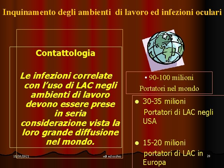 Inquinamento degli ambienti di lavoro ed infezioni oculari Contattologia Le infezioni correlate con l’uso