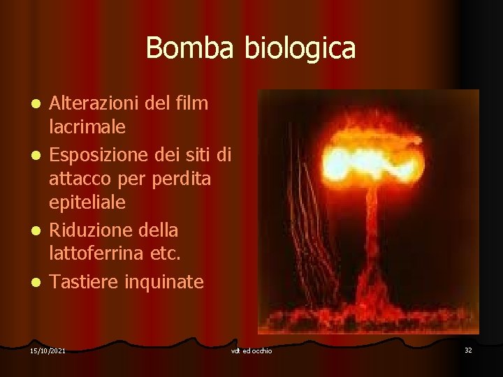 Bomba biologica l l Alterazioni del film lacrimale Esposizione dei siti di attacco perdita