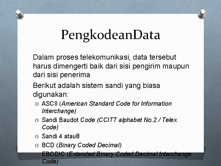 Pengkodean. Data Dalam proses telekomunikasi, data tersebut harus dimengerti baik dari sisi pengirim maupun