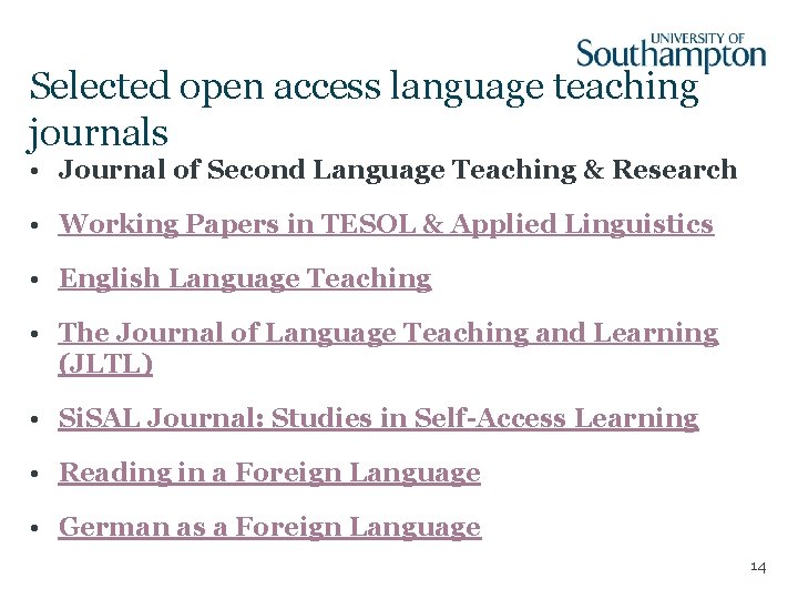 Selected open access language teaching journals • Journal of Second Language Teaching & Research