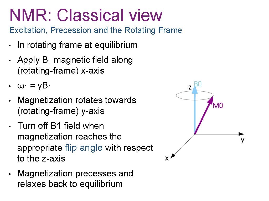 NMR: Classical view Excitation, Precession and the Rotating Frame • In rotating frame at