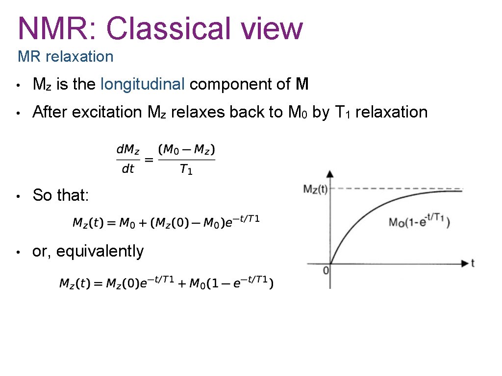 NMR: Classical view MR relaxation • Mz is the longitudinal component of M •