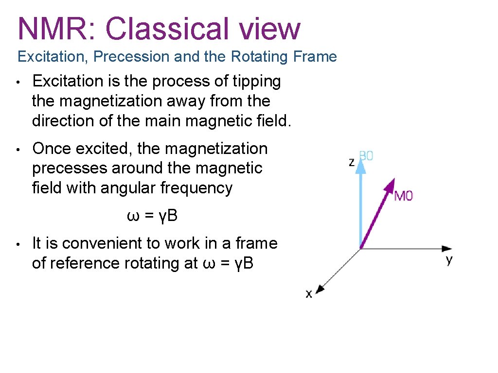 NMR: Classical view Excitation, Precession and the Rotating Frame • Excitation is the process
