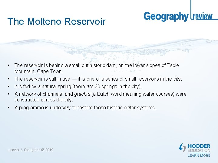 The Molteno Reservoir • The reservoir is behind a small but historic dam, on