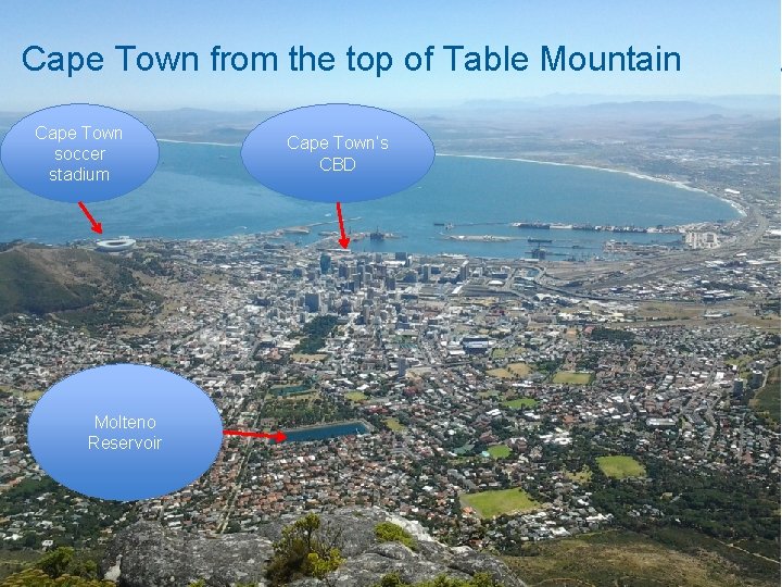 Cape Town from the top of Table Mountain Cape Town soccer stadium Molteno Reservoir