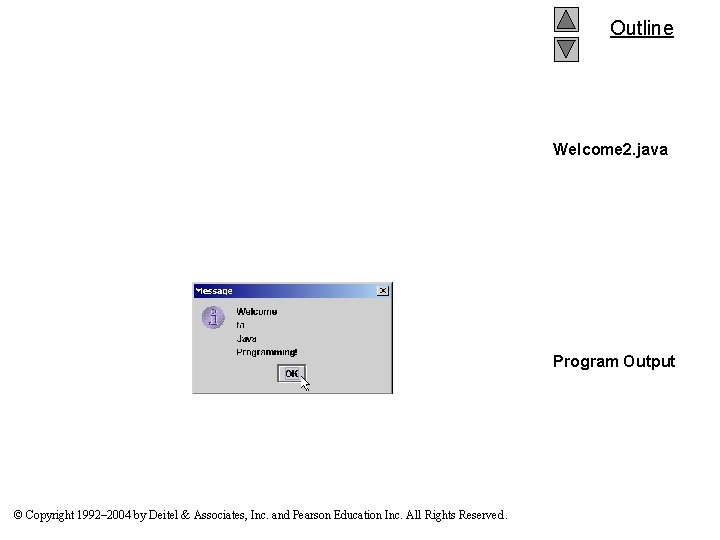 Outline Welcome 2. java Program Output © Copyright 1992– 2004 by Deitel & Associates,