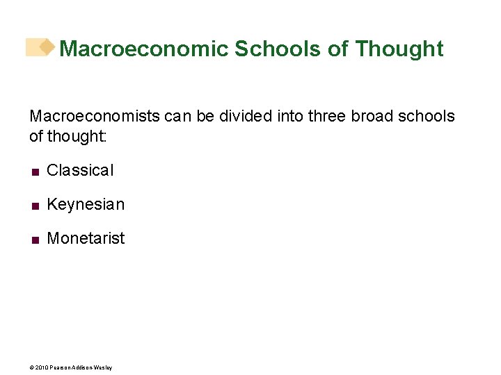 Macroeconomic Schools of Thought Macroeconomists can be divided into three broad schools of thought:
