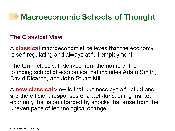 Macroeconomic Schools of Thought The Classical View A classical macroeconomist believes that the economy