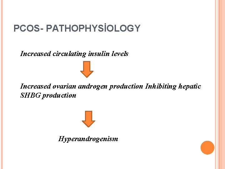 PCOS- PATHOPHYSİOLOGY Increased circulating insulin levels Increased ovarian androgen production Inhibiting hepatic SHBG production