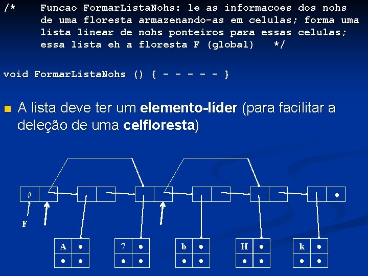 /* Funcao Formar. Lista. Nohs: le as informacoes dos nohs de uma floresta armazenando-as