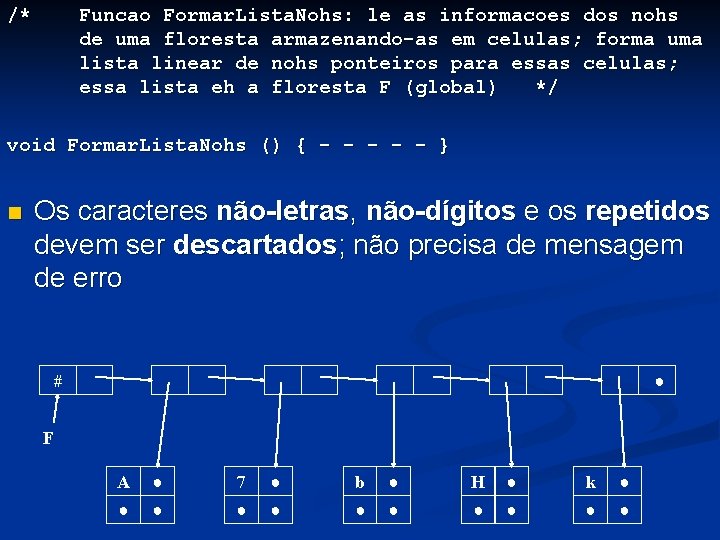 /* Funcao Formar. Lista. Nohs: le as informacoes dos nohs de uma floresta armazenando-as