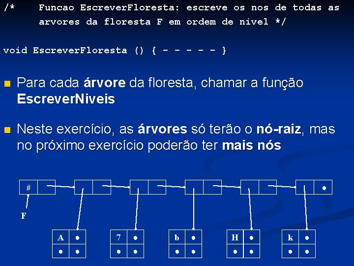 /* Funcao Escrever. Floresta: escreve os nos de todas as arvores da floresta F