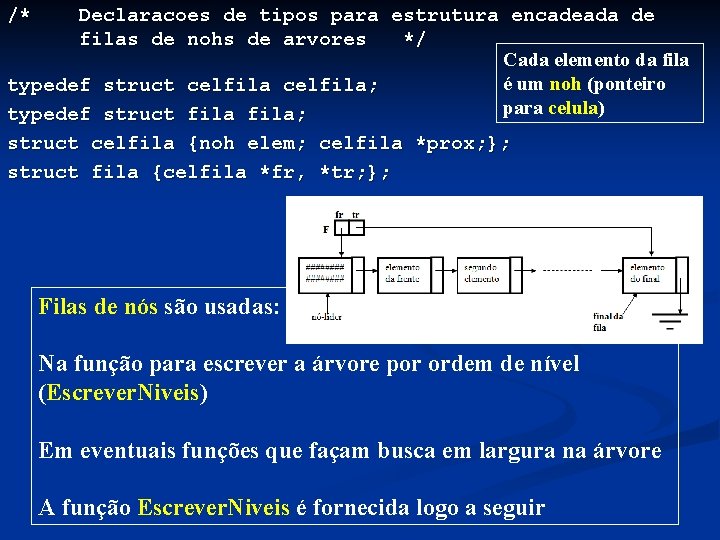 /* Declaracoes de tipos para estrutura encadeada de filas de nohs de arvores */