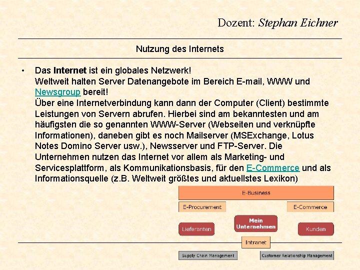 Dozent: Stephan Eichner Nutzung des Internets • Das Internet ist ein globales Netzwerk! Weltweit