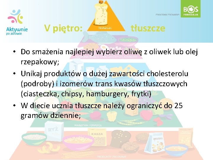 V piętro: tłuszcze • Do smażenia najlepiej wybierz oliwę z oliwek lub olej rzepakowy;