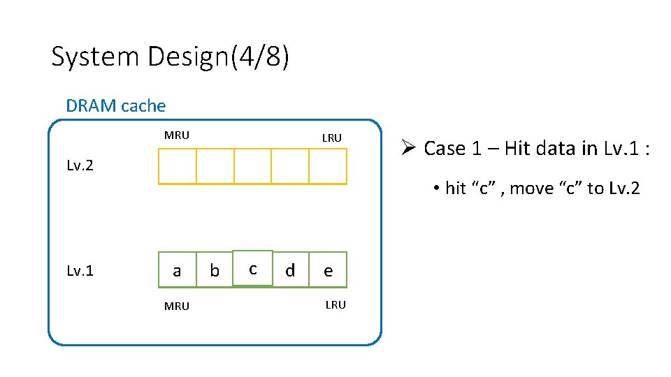 System Design(4/8) DRAM cache MRU Lv. 2 Ø Case 1 – Hit data in