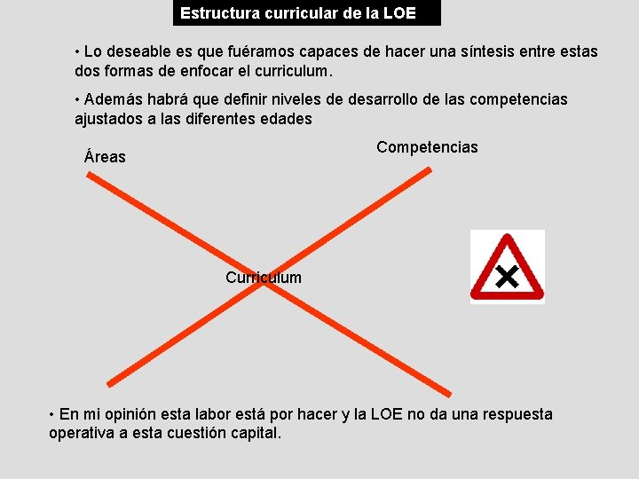 Estructura curricular de la LOE • Lo deseable es que fuéramos capaces de hacer