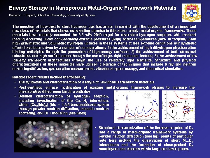 Energy Storage in Nanoporous Metal-Organic Framework Materials Cameron J. Kepert, School of Chemistry, University