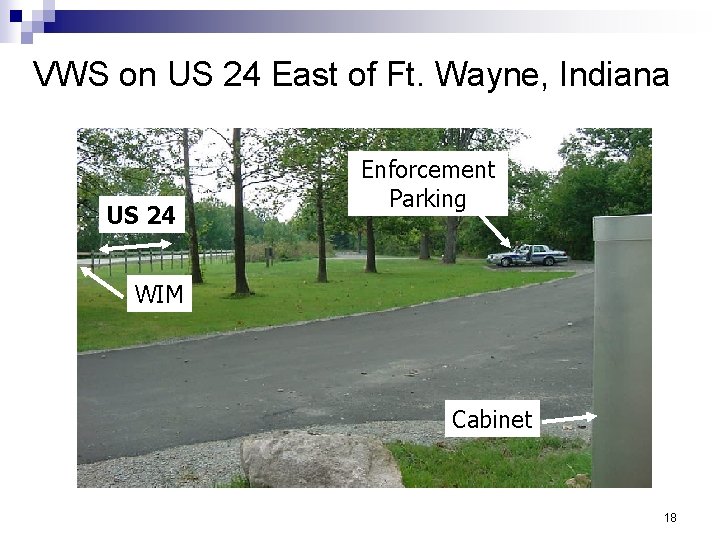 VWS on US 24 East of Ft. Wayne, Indiana US 24 Enforcement Parking WIM