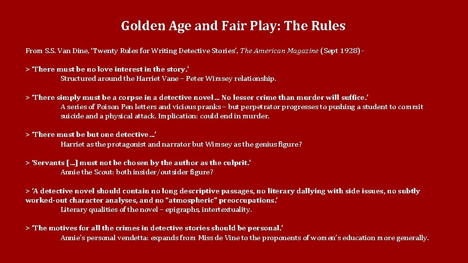 Golden Age and Fair Play: The Rules From S. S. Van Dine, ‘Twenty Rules Golden Age and Fair Play: The Rules From S. S. Van Dine, ‘Twenty Rules