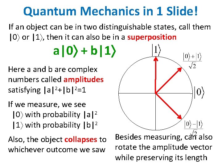 Quantum Mechanics in 1 Slide! If an object can be in two distinguishable states,