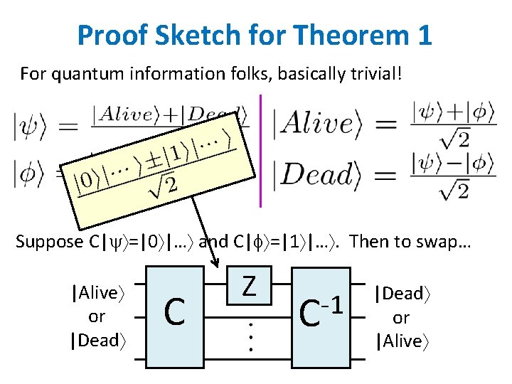 Proof Sketch for Theorem 1 For quantum information folks, basically trivial! Suppose C| =|0