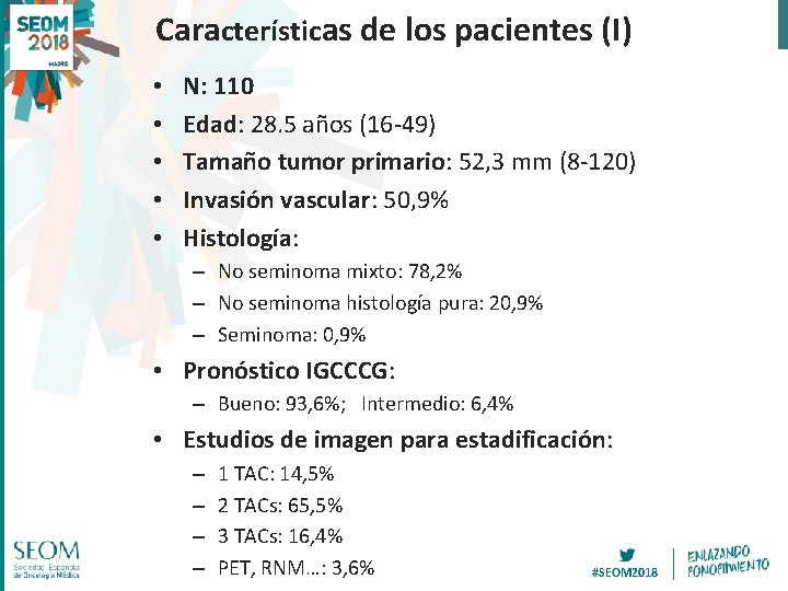 Características de los pacientes (I) • • • N: 110 Edad: 28. 5 años