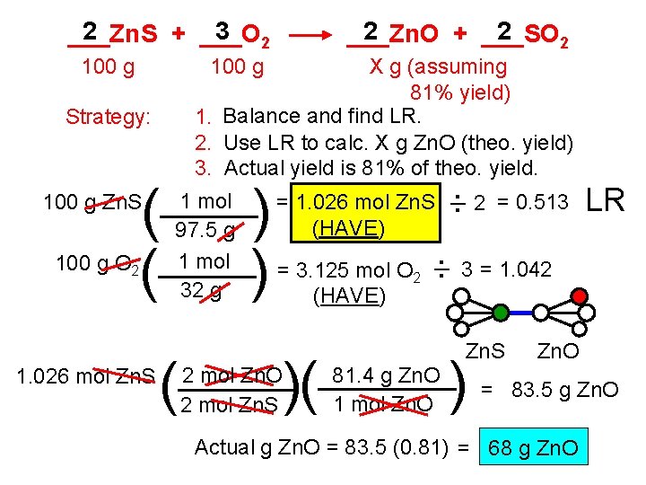 2 3 2 ___Zn. S + ___O 100 g 2 2 ___Zn. O +