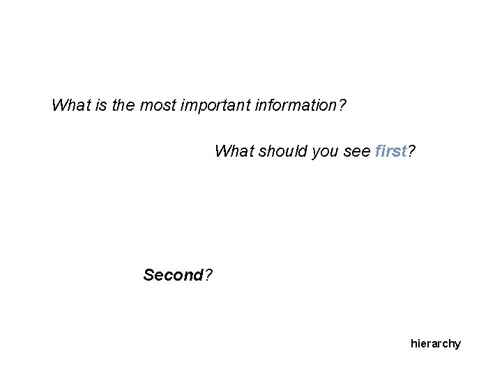 What is the most important information? What should you see first? Second? hierarchy 