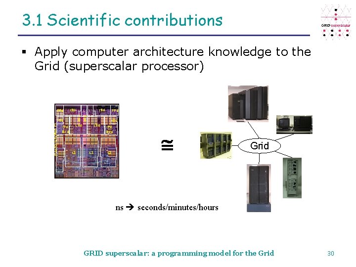3. 1 Scientific contributions § Apply computer architecture knowledge to the Grid (superscalar processor)