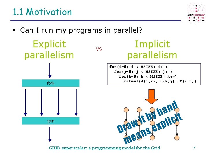 1. 1 Motivation § Can I run my programs in parallel? Explicit parallelism fork