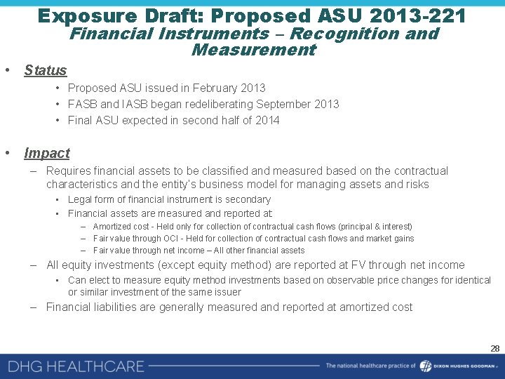 Exposure Draft: Proposed ASU 2013 -221 Financial Instruments – Recognition and Measurement • Status