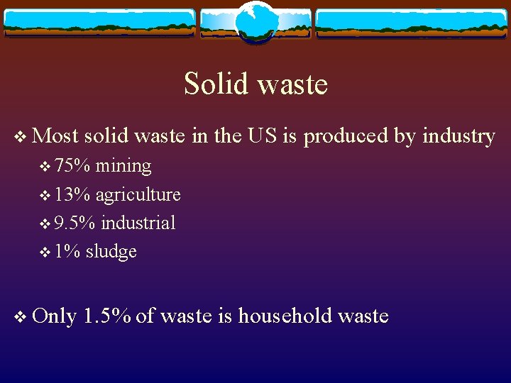 Solid waste v Most solid waste in the US is produced by industry v