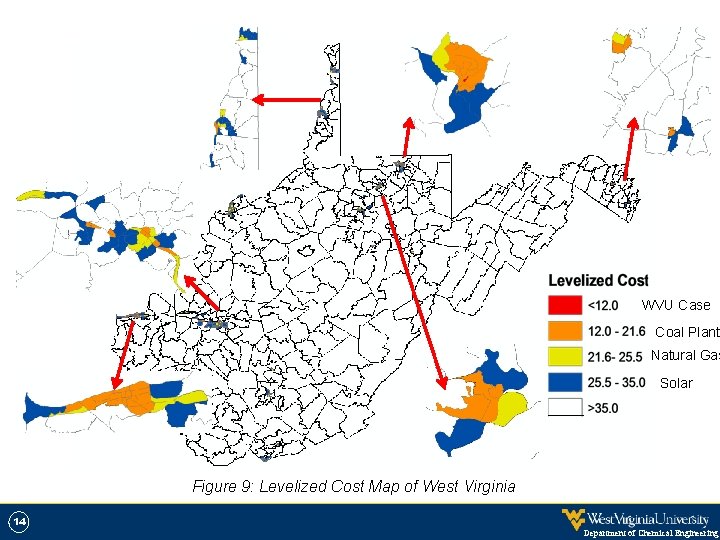 WVU Case Coal Plant Natural Gas Solar Figure 9: Levelized Cost Map of West