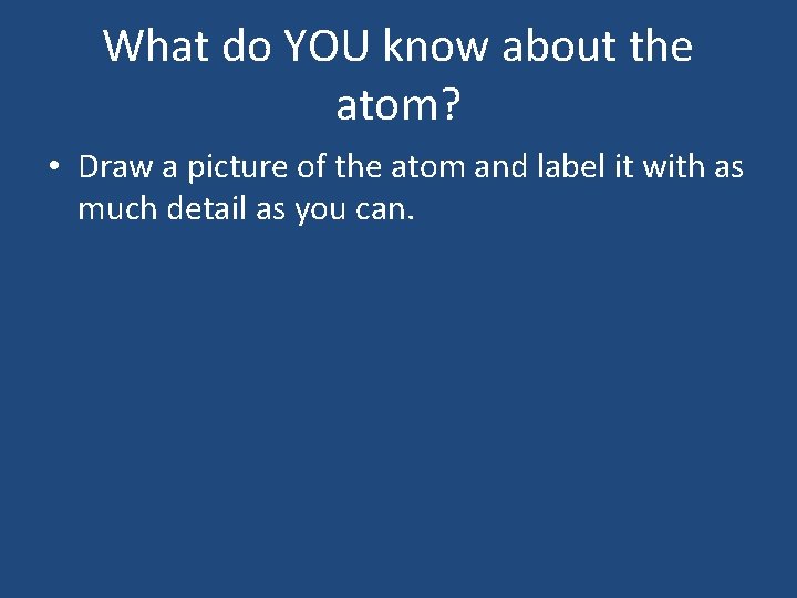 What do YOU know about the atom? • Draw a picture of the atom