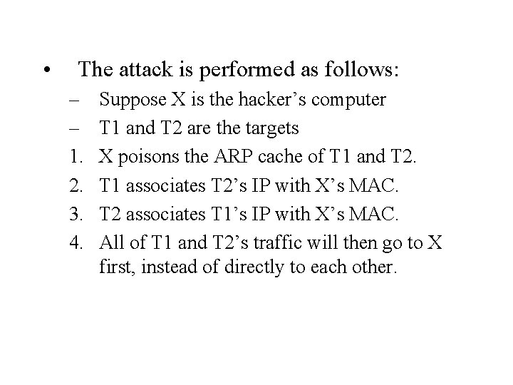  • The attack is performed as follows: – – 1. 2. 3. 4.