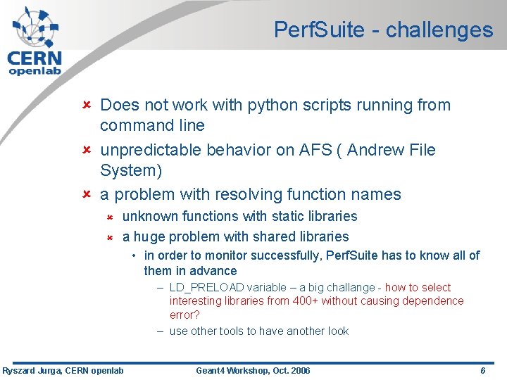 Perf. Suite - challenges û Does not work with python scripts running from command