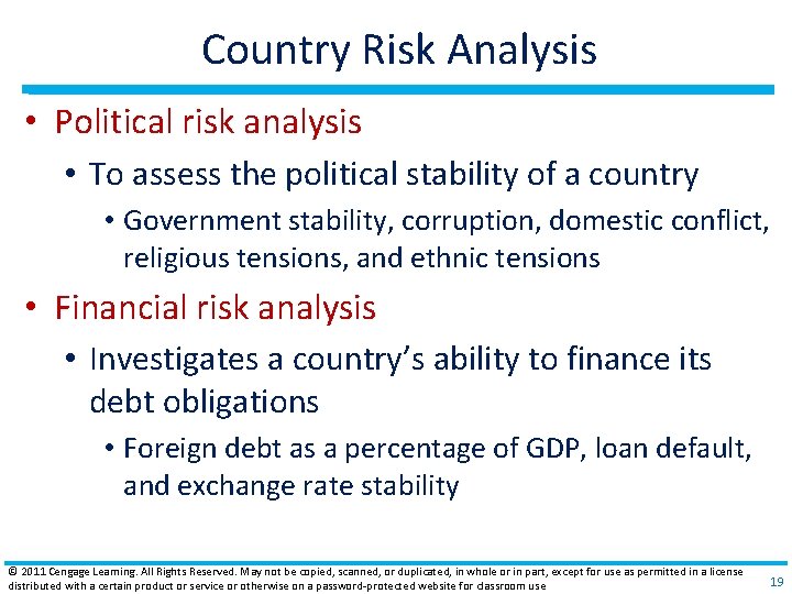 Country Risk Analysis • Political risk analysis • To assess the political stability of Country Risk Analysis • Political risk analysis • To assess the political stability of