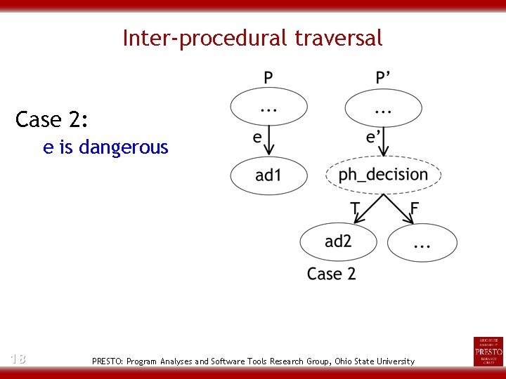 Inter-procedural traversal Case 2: e is dangerous 18 PRESTO: Program Analyses and Software Tools