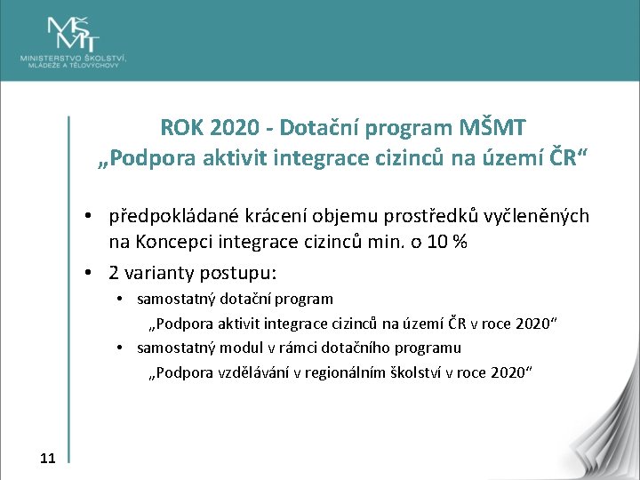 ROK 2020 - Dotační program MŠMT „Podpora aktivit integrace cizinců na území ČR“ •