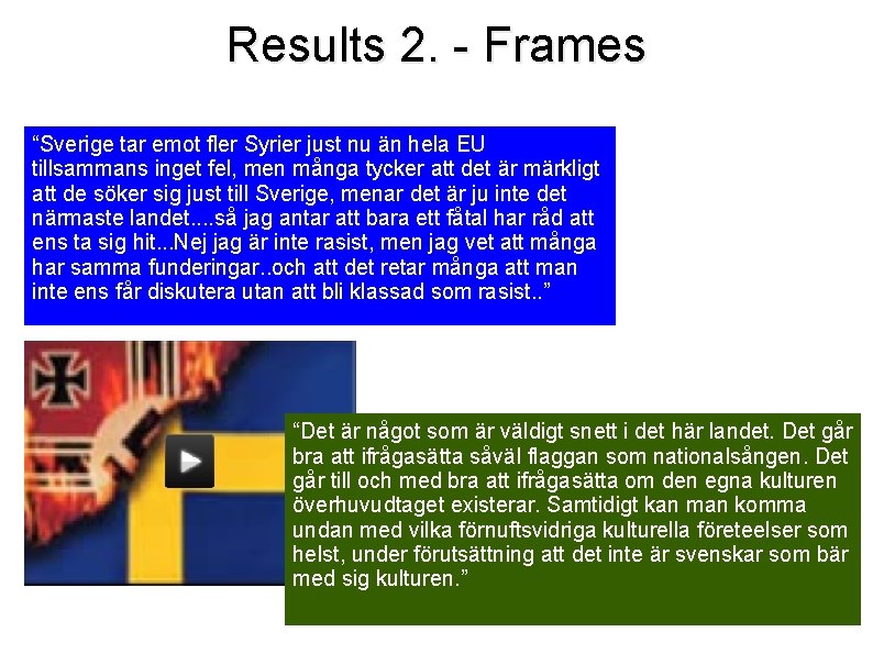 Results 2. - Frames “Sverige tar emot fler Syrier just nu än hela EU