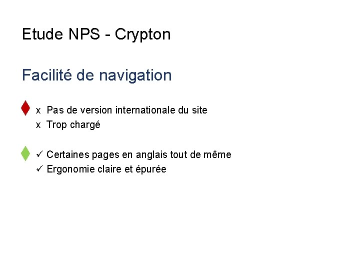 Etude NPS - Crypton Facilité de navigation x Pas de version internationale du site