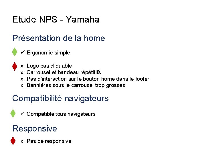 Etude NPS - Yamaha Présentation de la home ü Ergonomie simple x x Logo