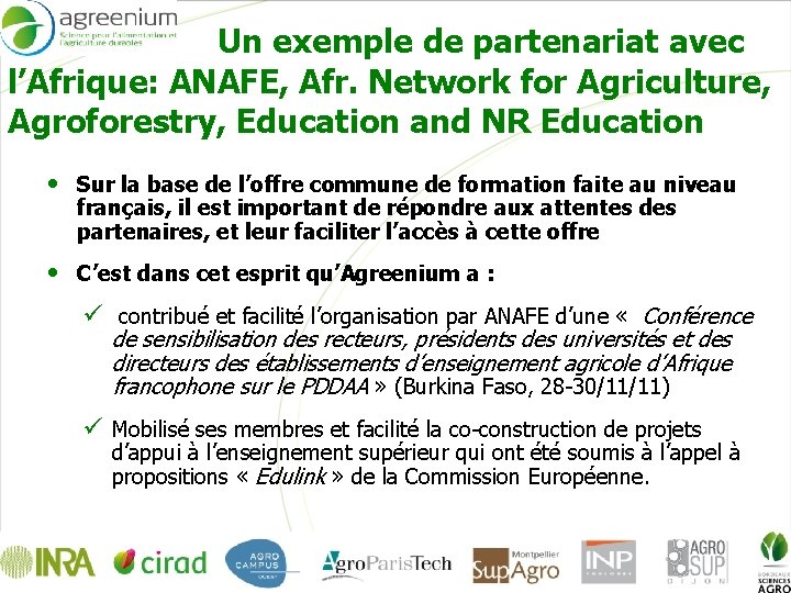 Un exemple de partenariat avec l’Afrique: ANAFE, Afr. Network for Agriculture, Agroforestry, Education and